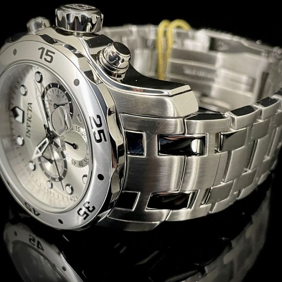 NEW Invicta 0071 Pro Diver SCUBA CLASSIC 48MM Chronograph ALL SILVER SS Watch - Picture 6 of 13